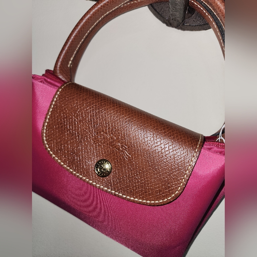 LongChamp Le Pliage Pink Brown Purse Bag Tote LC - Picture 3 of 12